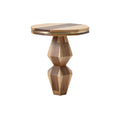 Geometric Wooden Side Table with Multi-Striped Design