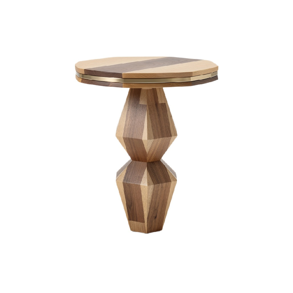 Geometric Wooden Side Table with Multi-Striped Design